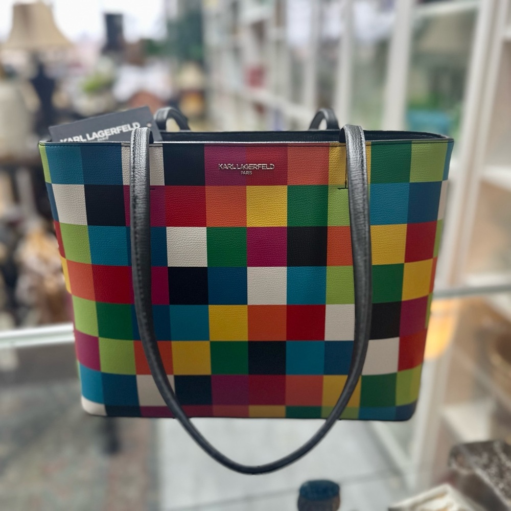 NWT Lagerfeld Checkerboard Rainbow Tote Purse Maybelle
